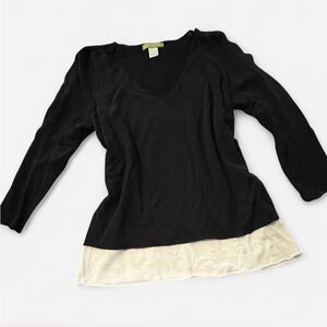 Sigrid Olsen Black and Ivory Layering Lightweight Sweater, Size Large